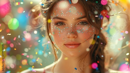 Confetti Celebration With Smiling Young Woman Outdoors