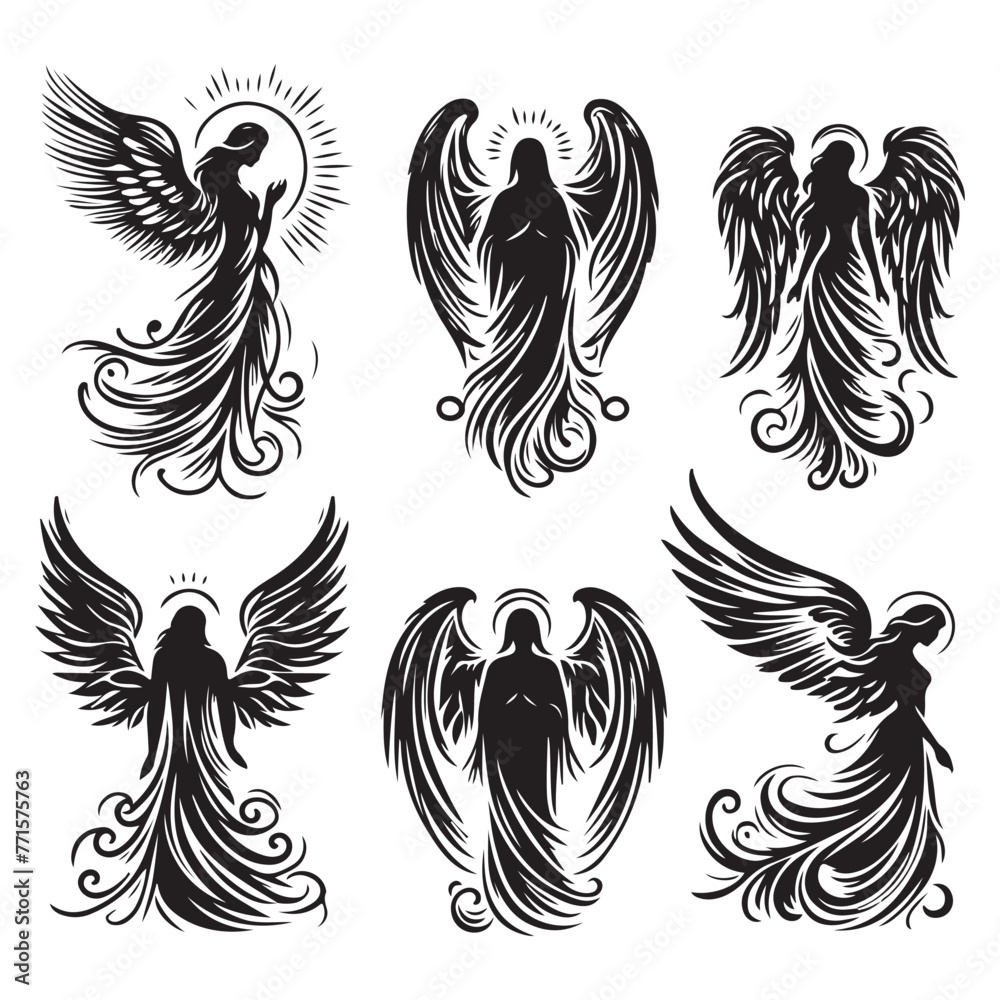Silhouette set of Angel Silhouette set of Angel