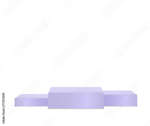 Pedestal and platform, stand stage, cylinder. White 3d podium mockup in different shapes. Round and square empty stages and podium stairs vector 3d template. Template for promotional items.
