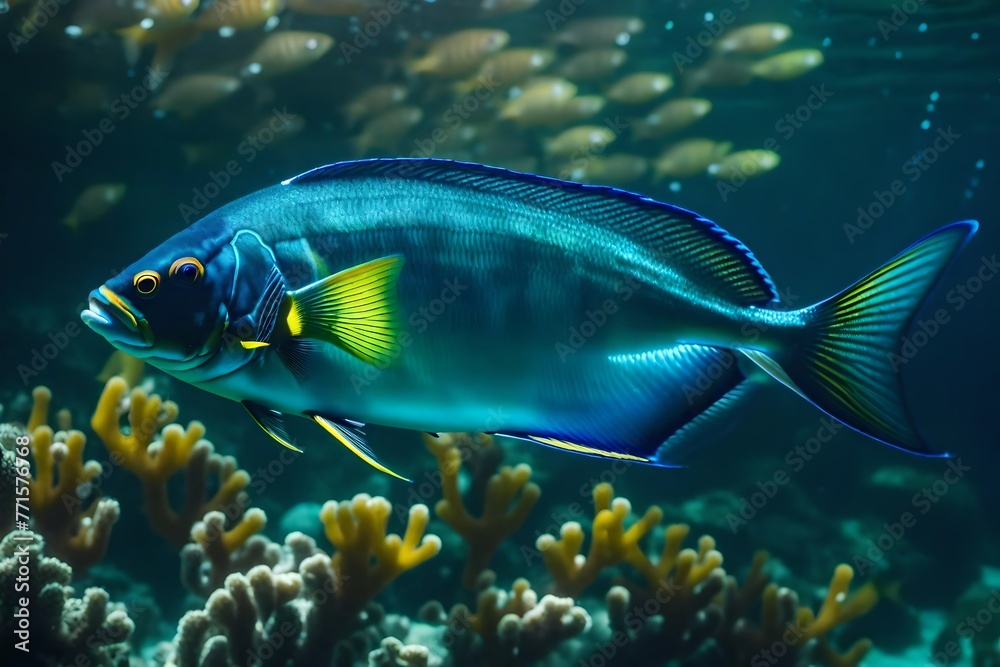 Fototapeta premium VISIBLE FISH DIVING UNDER WATER .