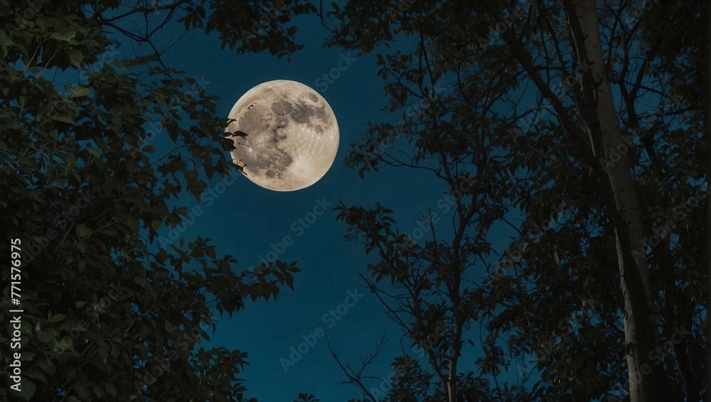 full moon shows behind the long trees with cool breeze started at night full moon shows behind the long trees with cool breeze started at night