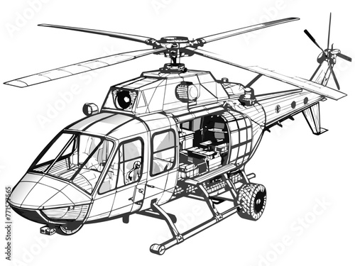 Highly detailed vector of a helicopter.