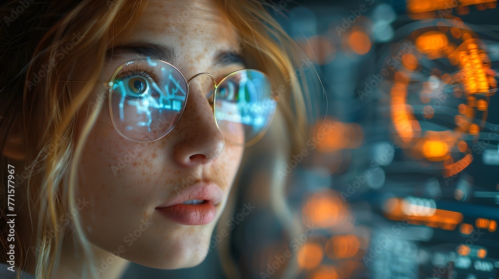 Futuristic Vision in Focus: Young Woman Experiences Advanced Interface Tech. Evoking sci-fi realms. Dynamic, captivating. AI Futuristic Vision in Focus: Young Woman Experiences Advanced Interface Tech. Evoking sci-fi realms. Dynamic, captivating. AI