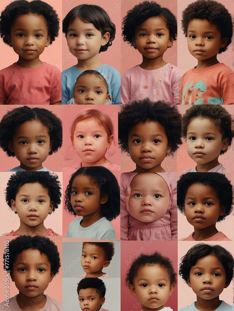 Abstract pink theme collage of diverse inclusive human child faces art design illustration from Generative AI Abstract pink theme collage of diverse inclusive human child faces art design illustration from Generative AI