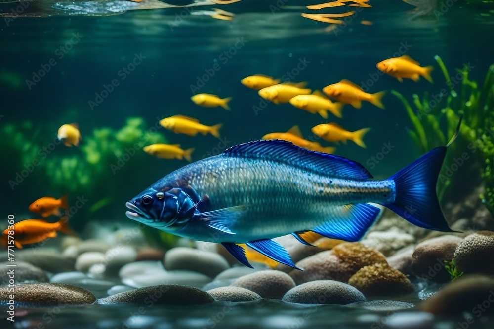 Naklejka premium Fish submerged in water lovely picture taken inside the water.