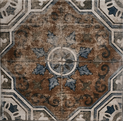Geometric Pattern on Antique Tile Texture