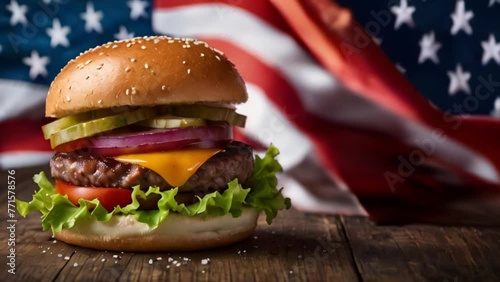 Beef burger with American Flag, for USA Independence Day