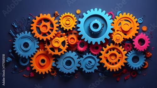 idea of diversified collaboration. A varied and inclusive team with a system of colorful sync gears and the harmonic and effective interaction of many perspectives, experiences, and skills