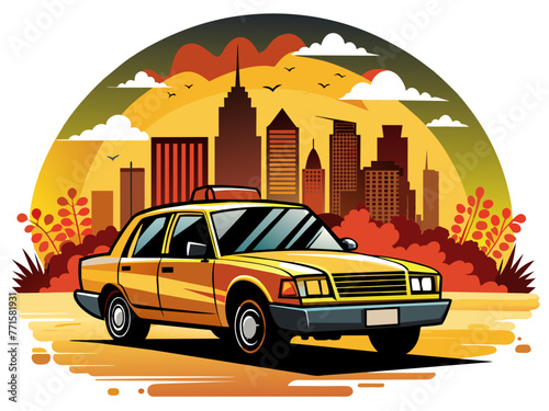 Highly detailed vector of a taxi.