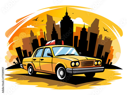 Highly detailed vector of a taxi.
