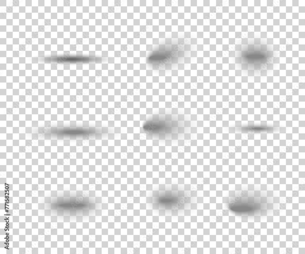 Vector shadows isolated. Set of shadow effects on a transparent background. Collection of vector drop shadows of wall and floor. You can use them in your illustrations.