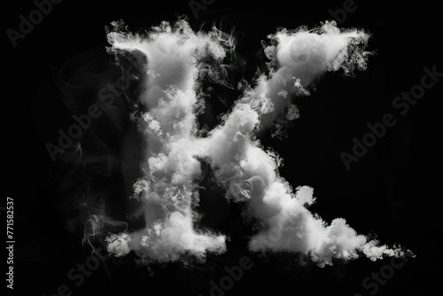 3D alphabet letters K, L, M, N, O made of clouds, smoke, mist, fog or steam on black - Typography illustration photo