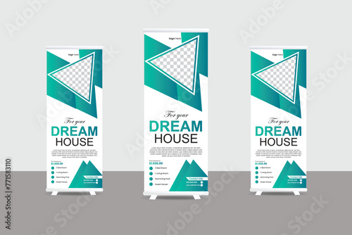 Dream house real estate display roll up banner and signage stand banner design template.