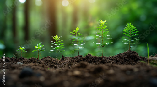 tree arranged as a green graph on soil background , sustainable development , planting a tree , corporate social responsibility.