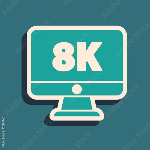 Wallpaper Mural Green Computer PC monitor display with 8k video technology icon isolated on green background. Long shadow style. Vector Torontodigital.ca