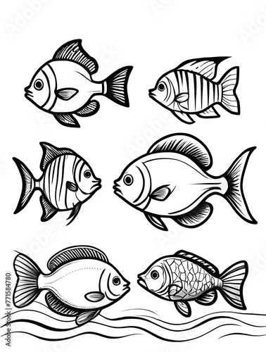 fish for a toddlers sketch with line smoothly outline shape coloring page, white background, ai generated © Unique Artist