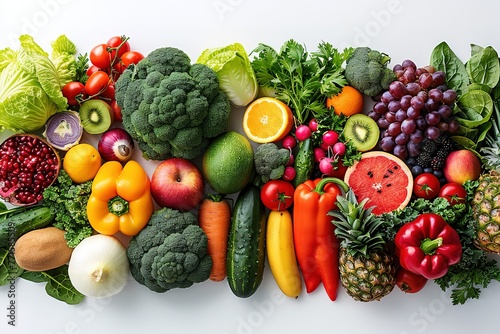 A colorful assortment of fruits and vegetables  including apples  oranges