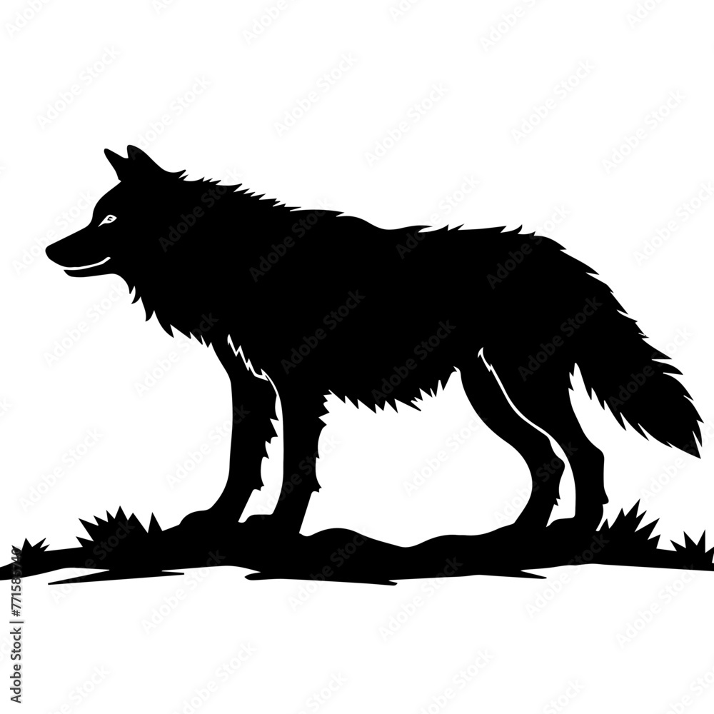 Simple black silhouette SVG of a wolf, white background 