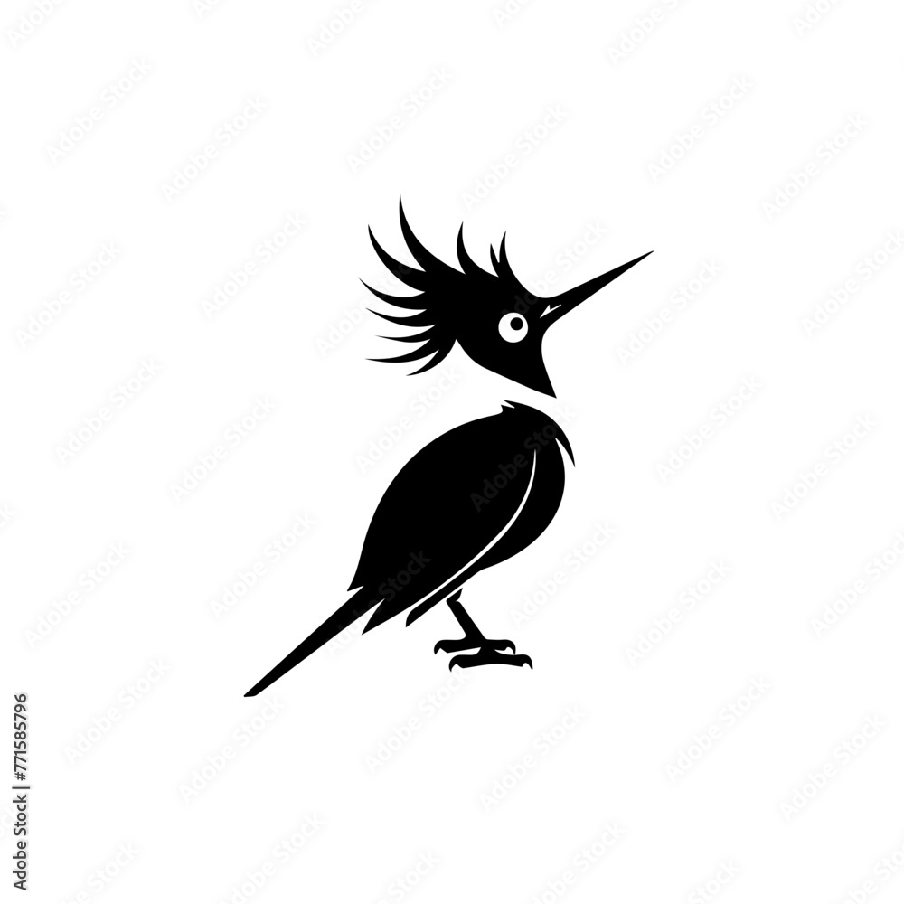 Simple black silhouette SVG of a hoopoe bird, white background Simple black silhouette SVG of a hoopoe bird, white background