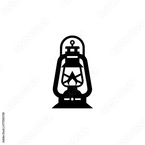 Monochrome logo of kerosene lamp, black and white, minimalistic