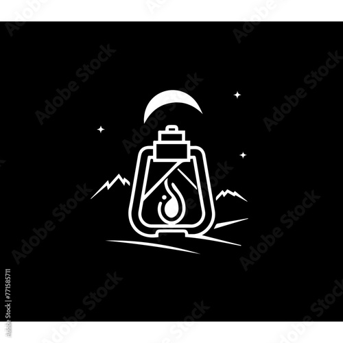 Monochrome logo of kerosene lamp, black and white, minimalistic