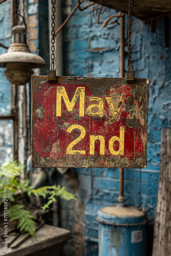 Rustic May 2nd sign with a blue background