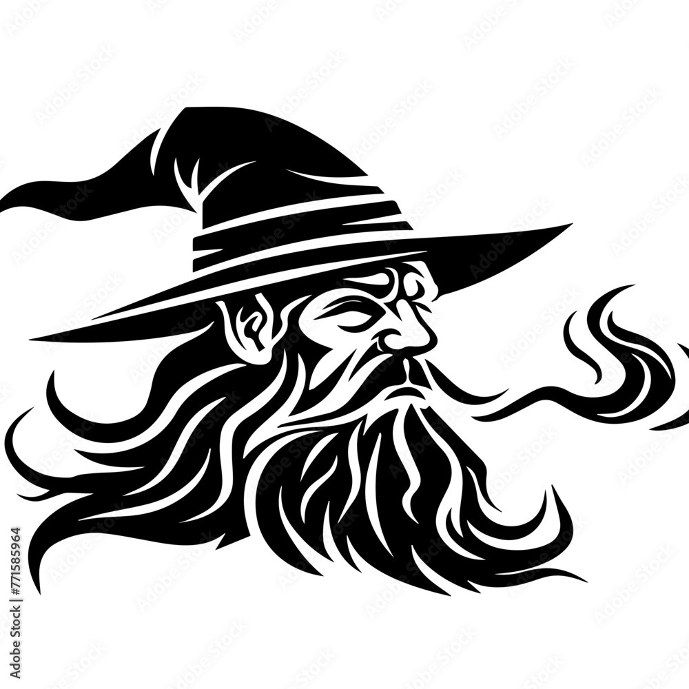 Simple black silhouette SVG of a wizard, white background Simple black silhouette SVG of a wizard, white background