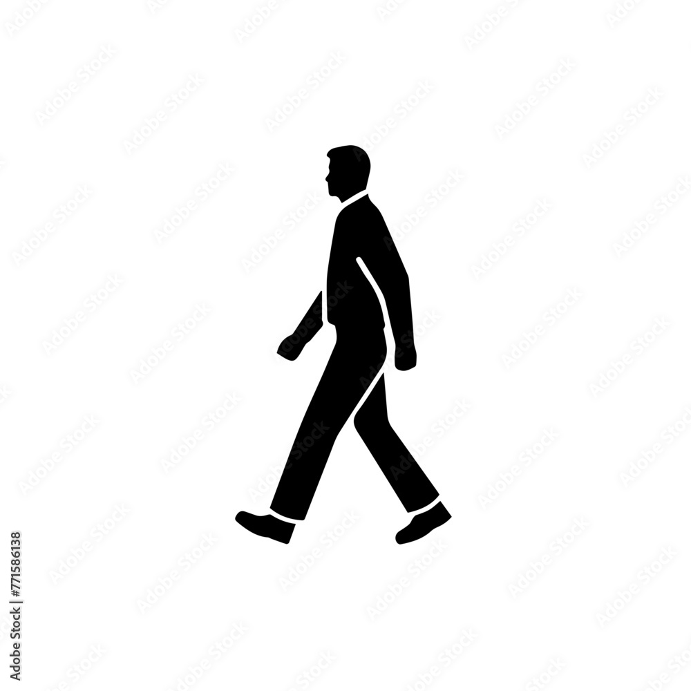 Icon of a walking man. Black on a white background with a minimalist design