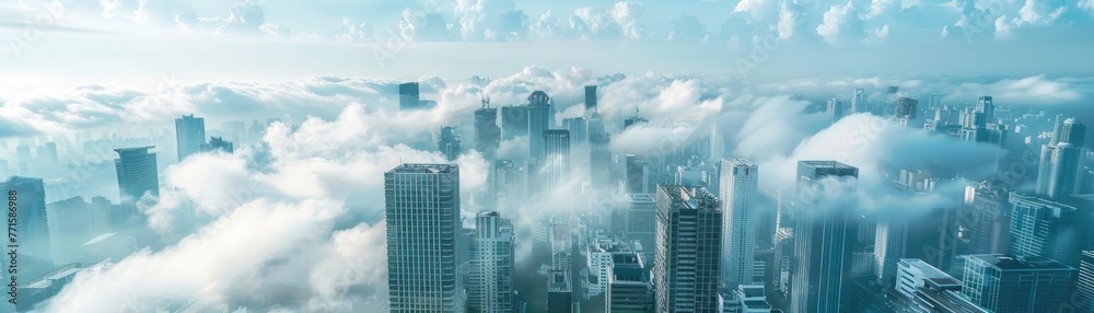 a city with buildings under cloudy sky