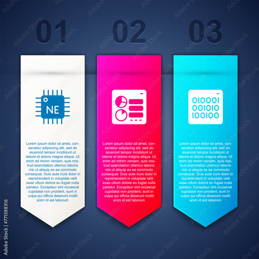 Set Processor CPU, Computer api interface and Binary code. Business infographic template. Vector Set Processor CPU, Computer api interface and Binary code. Business infographic template. Vector