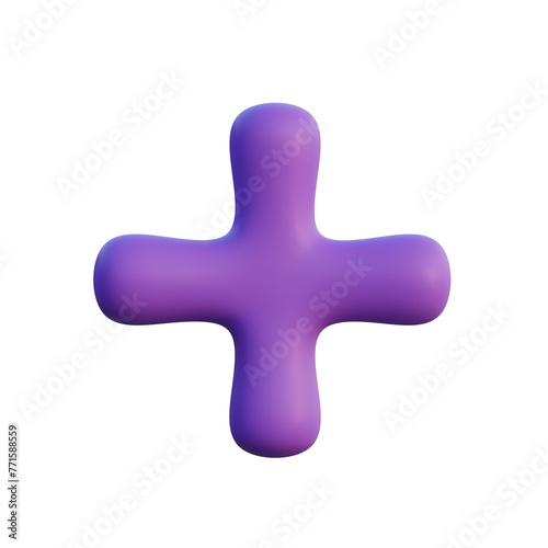 3d purple plus icon on transparent background