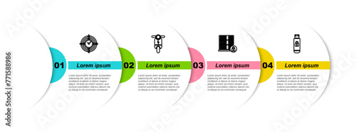 Set line Time Management, Electric scooter, Server security with lock and USB flash drive. Business infographic template. Vector