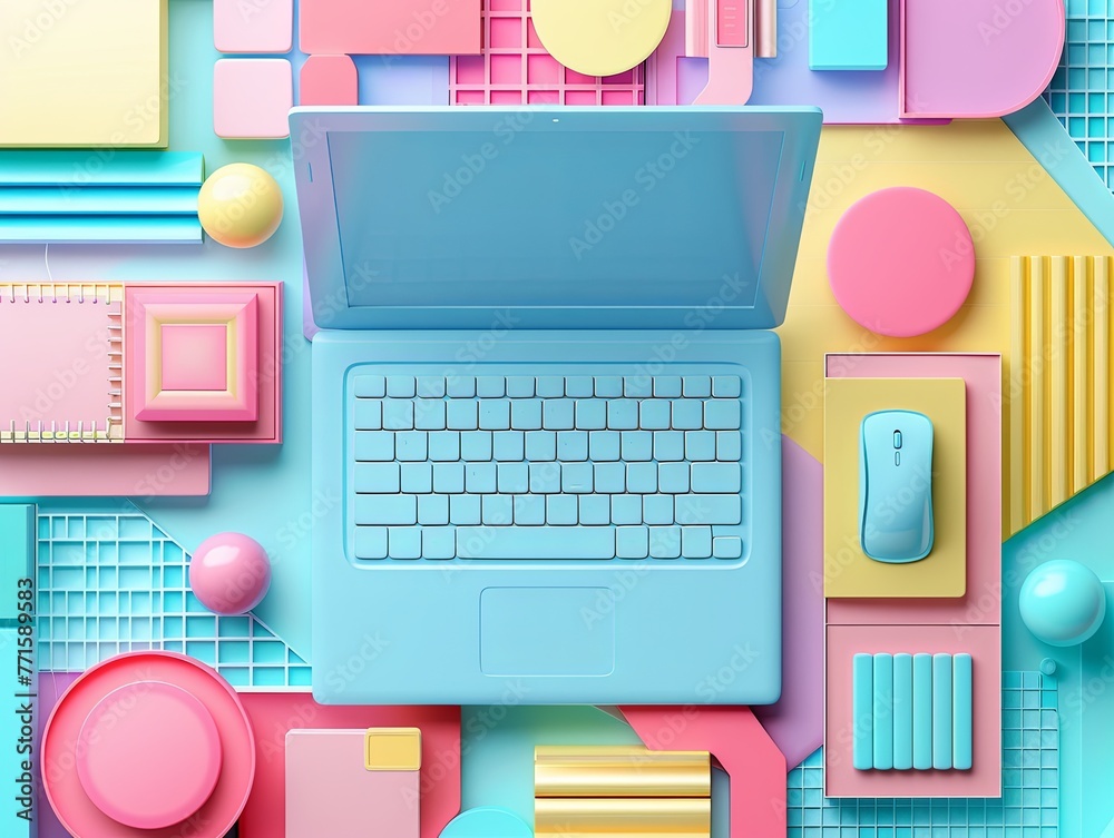 Stylish Home Office Desk with Pink and Blue Accessories Stylish Home Office Desk with Pink and Blue Accessories