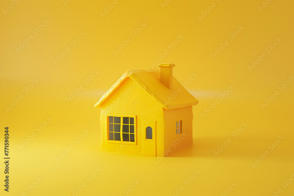 Electronic house in 3D clay render, isolated on solid orange background, stark and stylish