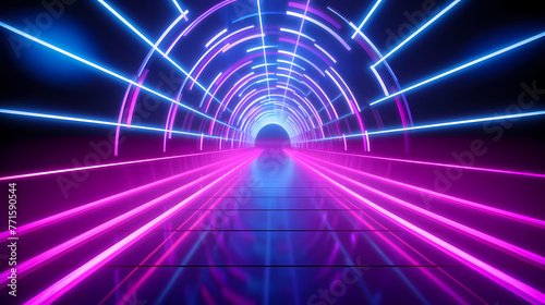 Pink and blue neon tunnel background.