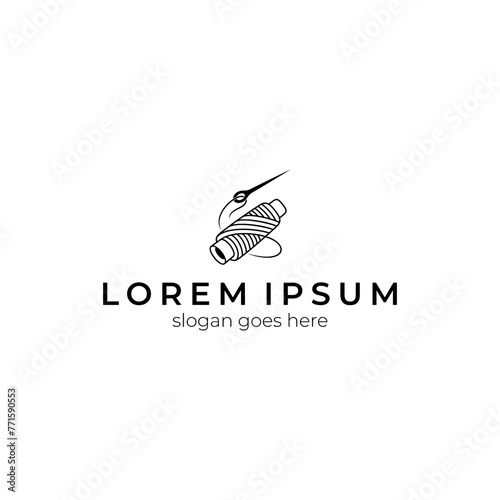 Thread spool and needle logo design. Tailor and textile logo template