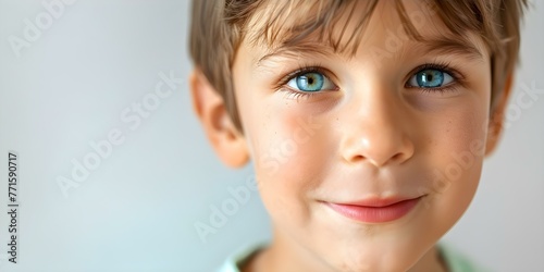Portrait of a smiling boy with a swollen eye from an insect bite exhibiting signs of allergic reaction. Concept Portrait Photography, Allergic Reaction, Swollen Eye, Insect Bite, Child Portrait