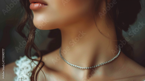 Fashion-forward girl, cool custom necklace adorning her neck, beauty and style merge