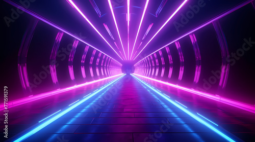 Pink and blue neon tunnel background. © jiejie