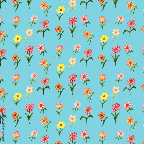 Cute pattern with hand drawn flowers