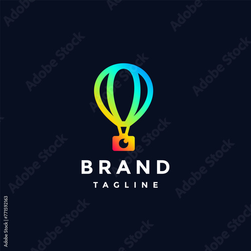 Simple Fun Adventure Imagination Logo Design. Colorful Hot Air Balloon Camera Logo Design.