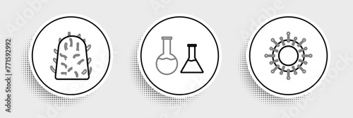 Set line Virus, Rabies virus and Test tube and flask icon. Vector
