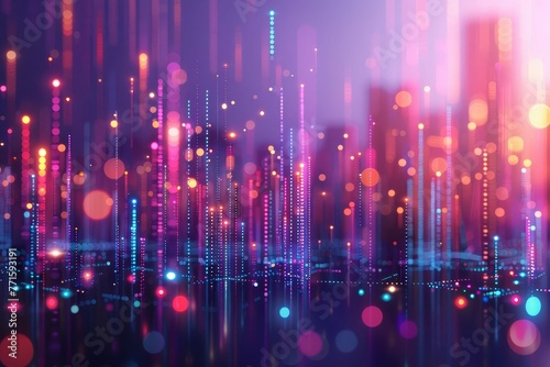 Abstract cityscape with glowing dots connected by gradient lines, smart city concept