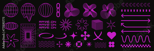 Rave Retrofuturistic Y2K geometric shapes Collections, 2D, 3D Vector design.

