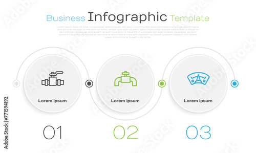 Set line Metallic pipes and valve, and Motor gas gauge. Business infographic template. Vector