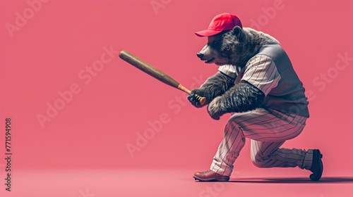 Surreal Baseball Bear in Pastel Pink Studio Lighting