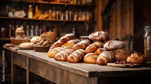 Rustic bakery goods display, side or top space for copy