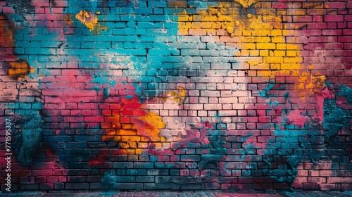 Vibrant street art on an old brick wall, urban creativity