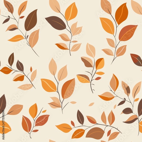 Illustration of autumn leaves on a solid pastel background  seamless pattern