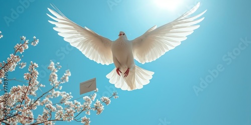 flying dove in blue sky